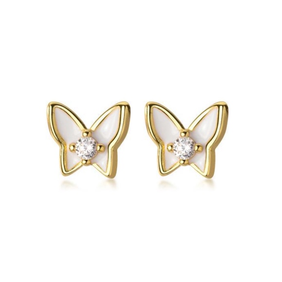 Sterling Silver Butterfly Earrings pretty rhinestone center - Picture 1 of 5